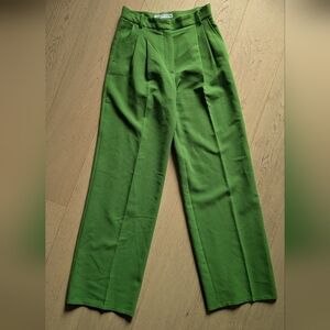Zara Green High Waist Straight Leg Pleated Trouser Sz SM